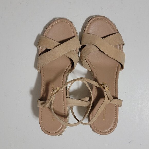 NEW Stuart Weitzman Rosemarie Leather Wedge Sandal Womens 9.5 Cottagecore Y2K - Picture 4 of 10